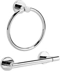 Polished Chrome Toilet Paper Holder Set, Stainless Steel Towel Ring, Double Post Pivoting Toilet Paper Holder and Hand Towel Holder Set for Bathroom, Bathroom Hardware Accessories Set Silver