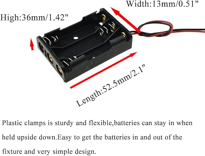 HAHIYO 4.5V AAA Battery Holder Bundle Series with Wire Sturdy Clapm Flexible Springs Contact Build-in Harnesses Batteries Black Case Easy Install 8 Pieces for Wall Clocks Ham Radio Kids Toys