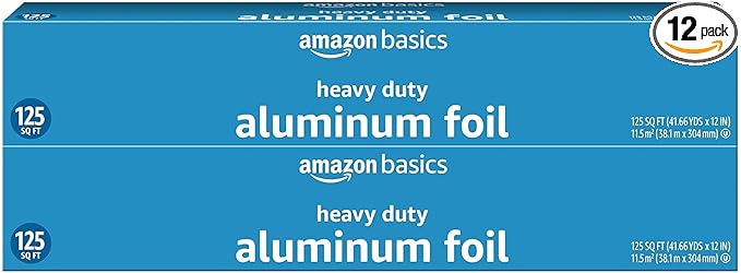 Amazon Basics Heavy Duty Aluminum Foil for Cooking,Grilling,Food Storage,Roasting,125 Sq Ft,(Pack of 12)