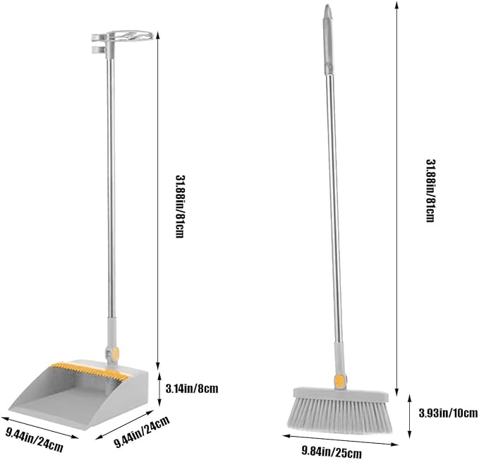Broom with Dustpan Combo Set 180-degree Rotatable Brooms and Dustpan Set Non-Stick Hair Dustpan Sweeping Brooms Vertical Storage Broom Set Dust Pan and Broom Set for Dog Cat Pets Home Use (Gray)