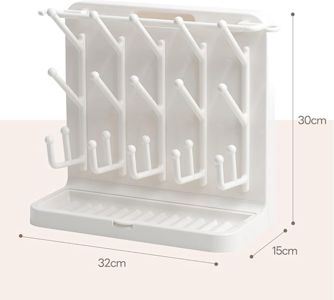 LUNELL Baby Bottle Drying Rack, Vertical Space-Saving Organizer for Countertop, Holds Bottles, Brushes, Pacifiers,Ivory White