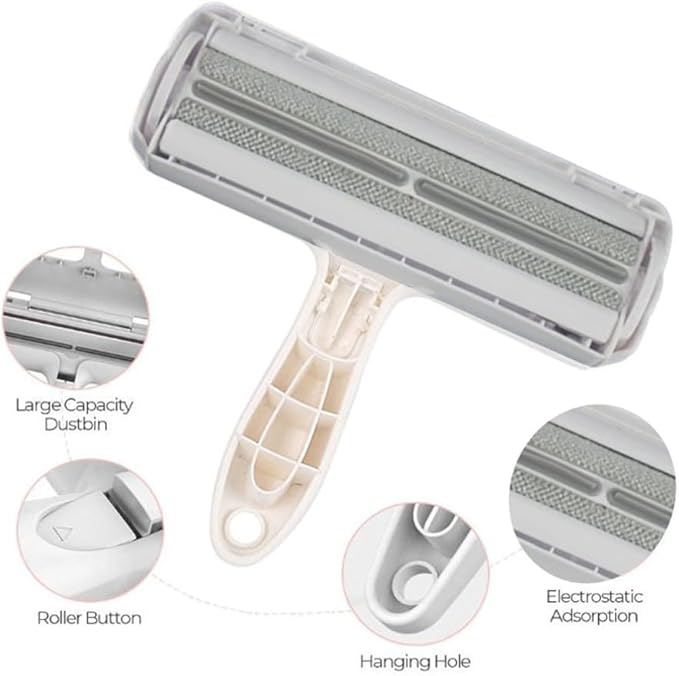 Pet Hair Remover Roller – Reusable Lint Roller for Dog & Cat Fur – Self-Cleaning Animal Hair Removal Tool for Furniture, Couch, Carpet, Bedding, Car & Clothing – No Sticky Tape Needed (Grey)