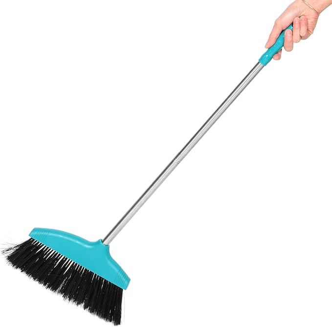 ARTIBETTER Soft Bristle Indoor Broom with Long Handle, Large Angle Floor Broom for Household Cleaning, Green Non-Stick Hair Sweeping Brush for Kitchen and Garage Use