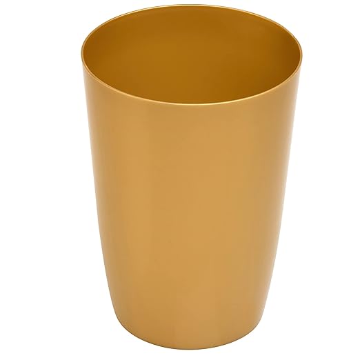 Mini Waste Basket - Durable Small Plastic Garbage Trash Can Bin - Lidless Open-Top, Slim Profile for Compact Spaces - Suitable for Home, Bathroom, Office, Bedroom, Kitchen and More, Soft Brass
