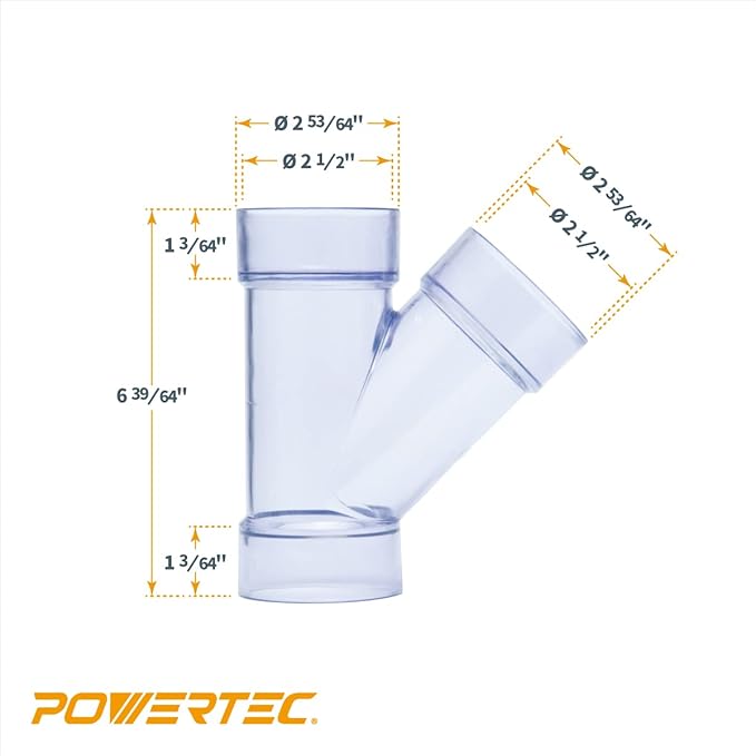 POWERTEC 2-1/2 Inch ID Y Fitting for 2 1/2 Inch OD Dust Collection Pipes, Adapters and Fittings, Dust Collection Fittings for Dust Collector Accessories, 1 pack (70303)