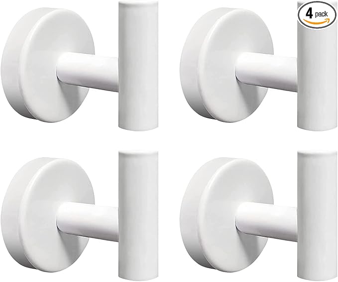 Towel Hooks, SUS 304 Stainless Steel Hooks, Heavy Duty Door Hanger Towel Robe Clothes Cabinet Closet Sponges Hook for Bathroom Kitchen Garage Gotel (White, 4 Pcs)