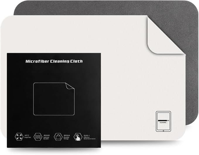 2 Pack Microfiber Suede Polishing Cloth for Tablets,Universal 11/12/13/14" Screen Cleaning Cloths Body Lens Cleaning Remove Oil Stains and Fingerprints for iPad,Galaxy Tab,Surface(White/Grey)