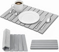 2 PCS Large Stone Dish Drying Mat for Kitchen Counter with Water Absorbing Sink Tray,24x16 Inch Foldable Diatomaceous Earth Dish Mat & 8x4 Inch Stone Coasters Tray,Super Absorbent Quick Dry