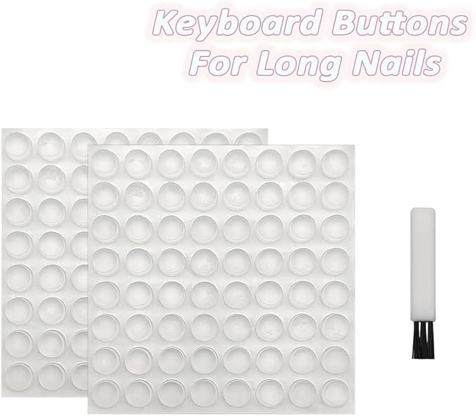128PCS Raised Keyboard Stickers for Long Nails, Clear Silicone Keycap Bubbles with Cleaning Brush, Reusable Nail-Safe Typing Keyboard Covers for Laptop, PC, Gaming Keyboards (128 Stickers)