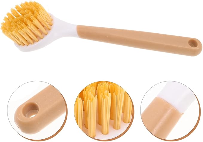 Cabilock Kitchen Dish Brush with Handle, Heavy Duty Stiff Scrub Brush for Cleaning Pans, Wok, Pots and Sink, Non-Scratch Dishwashing Scrubber with Scraper for Household Kitchen Utensil Supply