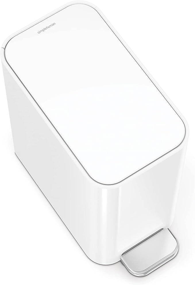 simplehuman Small Bathroom Trash Can with Lid, Stainless Steel Waste Basket, 5 Liter / 1.3 Gallon, White