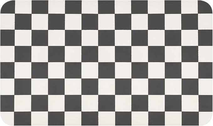 Checkered Dish Drying Mat for Kitchen Counter, Absorbent Non-Slip Coffee Mat, Heat Resistant Mat for Countertops Coffee Bar Decor 17" x 32" Black