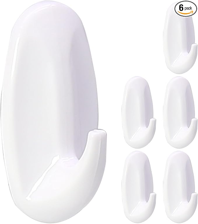 6 Pack Small Utility Hooks, Holds up to 1.5 lb, Damage Free Hanging Hooks Removable Wall Hooks Self Adhesive Hooks, Heavy Duty Sticky Hooks for Hanging Garland Hat Key Coat Wreath Towel