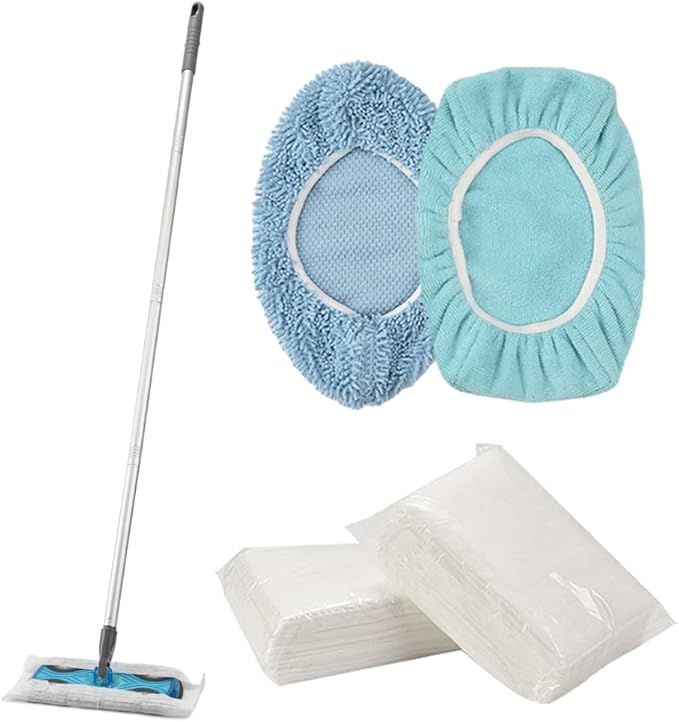 Layers Sweeper Mop Starter Kit, Small Sweeping Flat Mop with 2 Reusable Microfiber Pads,30pcs Disposable Dry Cloths, Dust Mop for Hardwood Floor Cleaning