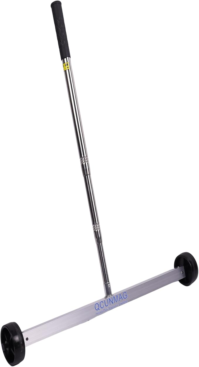 17-Inch Rolling Magnetic Sweeper with Wheels, Adjustable Handle, 8.8-Pound Capacity Heavy-Duty Magnet to Pick Up Nails
