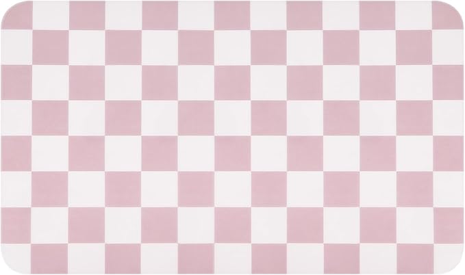 Checkered Dish Drying Mat for Kitchen Counter, Absorbent Non-Slip Coffee Mat, Heat Resistant Mat for Countertops Coffee Bar Decor 12" x 20" Pink