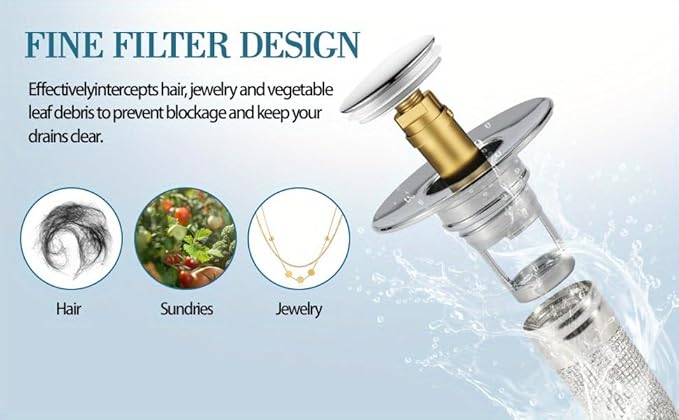Bathroom Sink Stopper Hair Catcher - Drain Catches & Strainers with Removable Stainless Steel Filter Basket, Pop-Up Design, Easy Cleaning, and US Drain Compatibility. (2pcs)