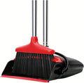 Loonpon Broom with Dustpan Combo Set, 43” Long Handle Broom and Dustpan Set, Upright Standing Dust Pan for Home and Kitchen, Brooms for Sweeping Indoor（Black&Red）