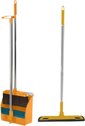 37.8in Broom and Dustpan Set Foldable Hand Broom for Home & Kitchen with Scraping Teeth and Scraper, 1 Wiper Buckle Type Outdoor Broom Household Cleaning Tool Apartment Essentials Cute Stuff (Orange)
