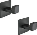 Matte Black Adhesive Hooks, 2-Pack Stainless Steel Right Angle Hooks for Towels, Robes, Hats - No Drill Bathroom & Kitchen Organization, Rust-Proof for Smooth Surfaces