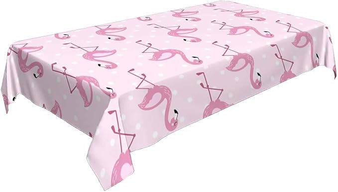 Pink Flamingo Table Cloth Rectangle Table Cute Elegant Flamingo with White Polka Dots 52x70 Tablecloths Decorative for Dining Kitchen Banquet Picnic Party