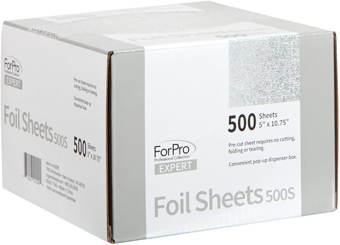 ForPro Professional Collection Expert Embossed Foil Sheets 500S, Aluminum, Pop-Up Foil Dispenser, Hair Foils for Color Application & Highlighting Services, Food Safe, 5” W x 10.75” L, (Pack of 12)
