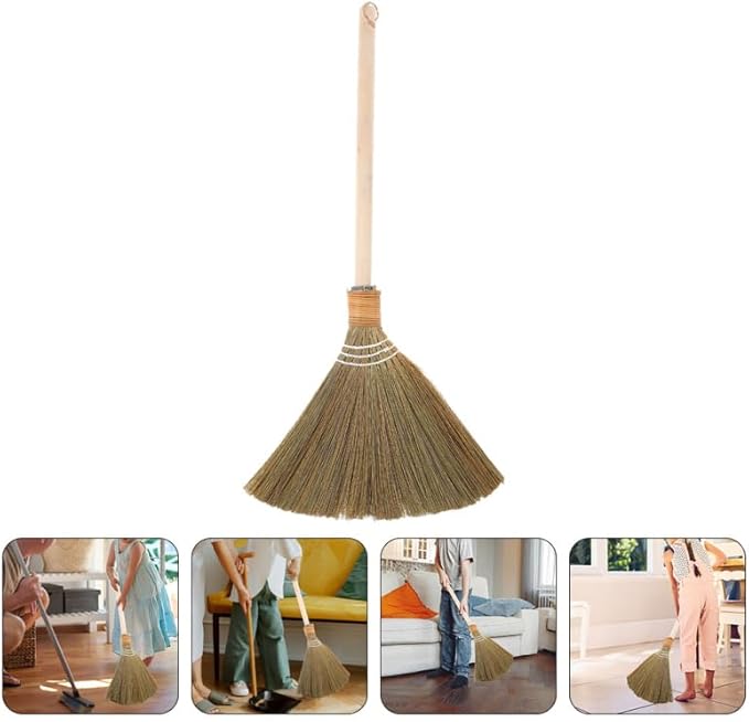 SAFIGLE Handwoven Miscanthus Straw Broom Soft Bristle Indoor Sweeper Removable Design for Living Room Bedroom Kitchen Cleaning