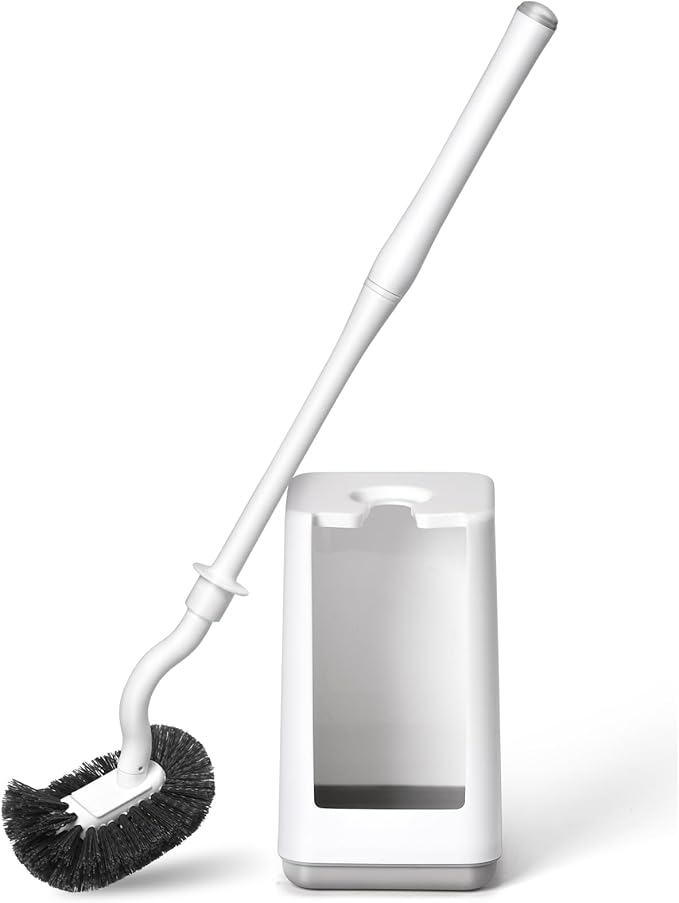 Toilet Bowl Brush and Holder Sturdy Plastic Long Handled Toilet Brushes for Bathroom with Ventilated Base Easy to Assemble for Deep Cleaning (White 1)