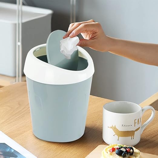 Mini Swing Lid Desktop Trash Can, Blue + Green + Pink, Plastic, 3 Colors, 180 Count