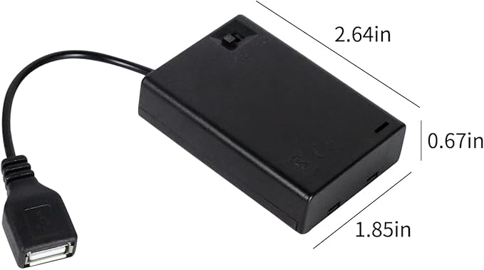 3PCS 3AA Battery Holder， USB Female Socket， 3x1.5V AA Battery Case Box Holder， On/Off with Cover and Transparent Battery Storage Case for Arduino RC Cars LED Strip Light（External USB）