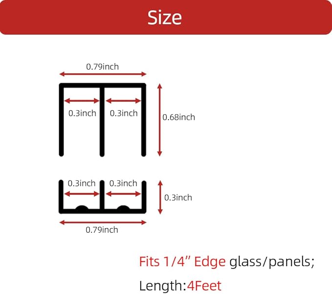 Sliding Door Track, Fit 1/4" Thick Panels, U Channel Rubber for Sliding Cabinet/Closet Door Track, Black, 4Feet