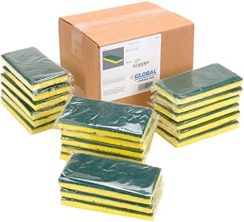 Global Industrial Heavy Duty Scrub Sponge, Yellow/Green, 3.25" x 6.25", Case of 20 Sponges