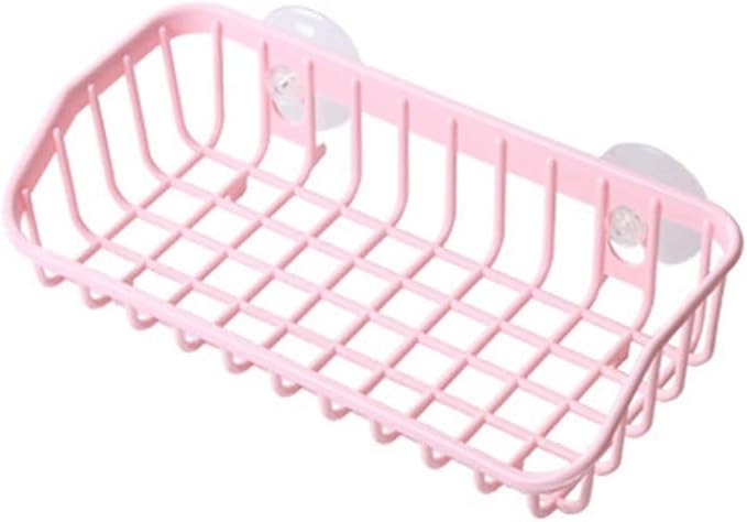 Pink Multifunctional Drain Rack,Hanging Storage Rack Drain Rack Sink Shelf Suction Cup Dishwashing Soap Sponge Holder for Kitchen Accessories