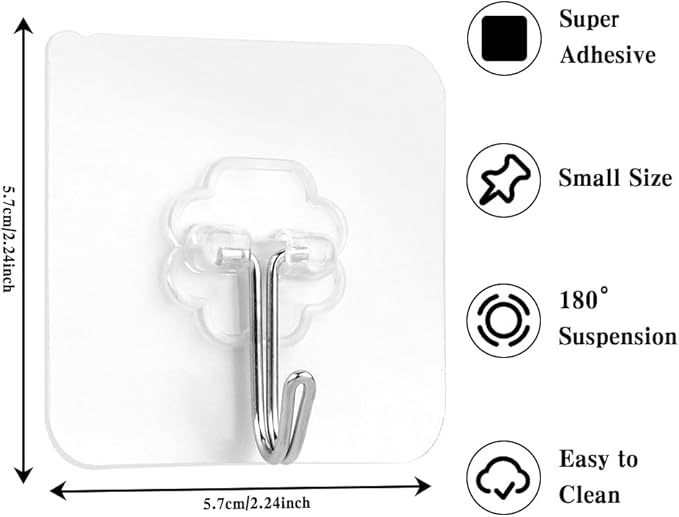 72pcs Adhesive Wall Hooks - 22lb(max) Heavy Duty Hooks for Hanging