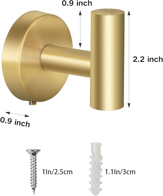 Towel Hooks, SUS 304 Stainless Steel Hooks, Heavy Duty Door Hanger Towel Robe Clothes Cabinet Closet Sponges Hook for Bathroom Kitchen Garage Gotel (Gold, 2 Pcs)