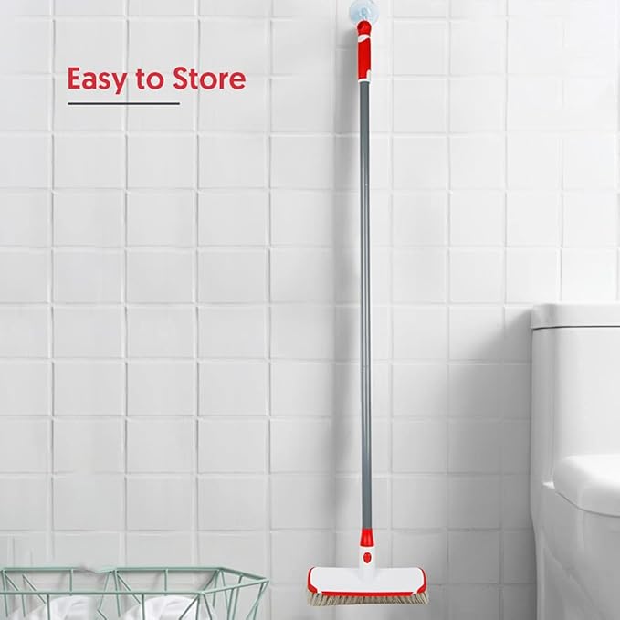 Floor Scrubber with Long Handle, 2 in 1 Scrubbing Brush Stiff Bristle Shower Cleaning Brush for Bathroom, Kitchen, Tub, Carpet, Grout, Tile(White)