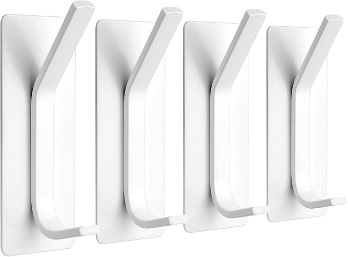 YIGII Towel Hooks/Adhesive Hooks - Heavy Duty Wall Hooks Stainless Steel Robe/Coat Towel Hooks for Bathroom and Bedroom, White 4-Packs