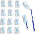 SUZZYVINE Disposable Duster Wish a Long Handle Plus a Short Handle, 15 Count Duster Refills,Blue and White