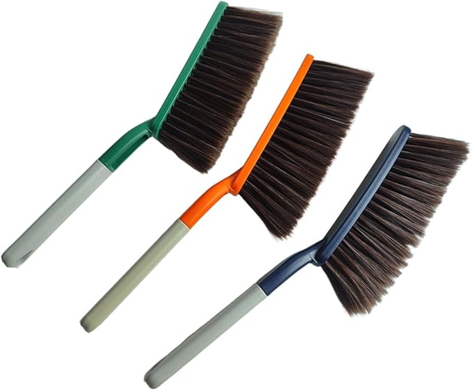 Soft Bristle Bed Sheets Sweeping Cleaning Brush with Long Hand, 15" Plastic Hand Broom Counter Duster for Crumb Debris Desk Quilt Sofa Furniture Car Clothes Hair Remover (3 Pack)