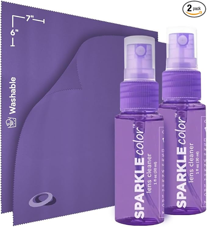 Sparkle Anti-Reflective Safe Lens Cleaner Spray Kit - (2) 1oz Glasses Cleaner Spray & (2) Microfiber Cloth for Eyeglasses, Sunglasses, Lenses, Screens and Camera Cleaning Kit (4 Piece Set)