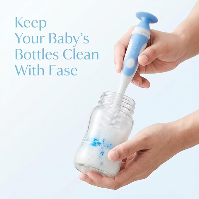 4-in-1 Baby Bottle Brush Set, Bottle Brush for Baby, Bottle Cleaner Brush Set, Including Nylon Bottle Brush, Bottle Cap Brush, Straw Brush, Nipple Brush, BPA-Free (Blue)
