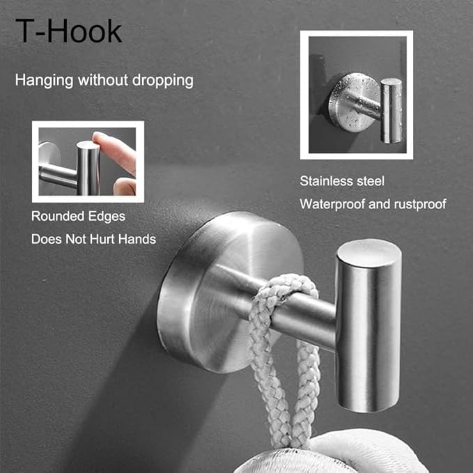 Towel Ring Set 3 Pieces Bathroom Kit Accessories Restroom Towel Holder Toilet Paper Holder and Hook Set Stainless Steel Bathroom Hardware (Brushed Nickel)