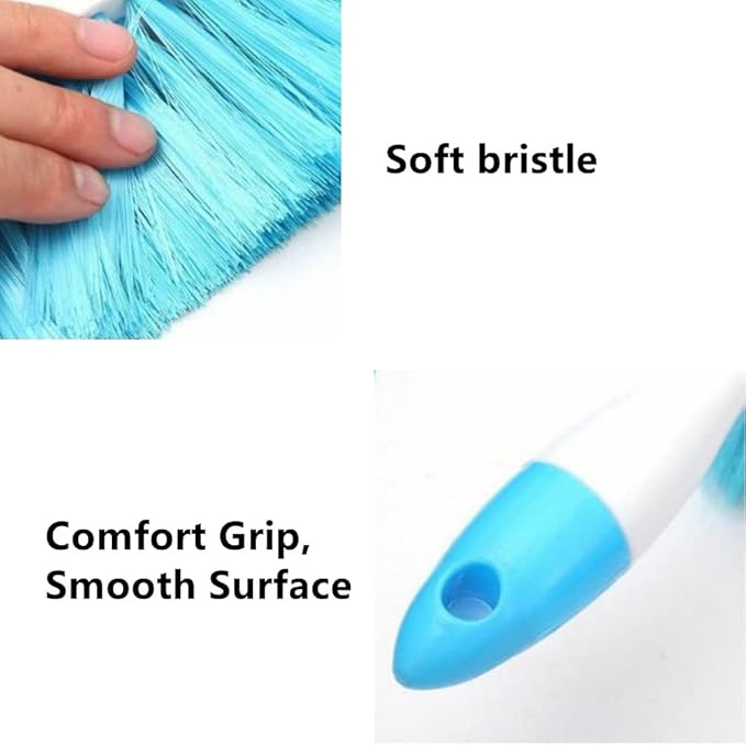 Jilukibo 2 Pack Soft Bristle Bed Sheets Sweeping Cleaning Brush with Plastic Handle, Blue, Rose Red
