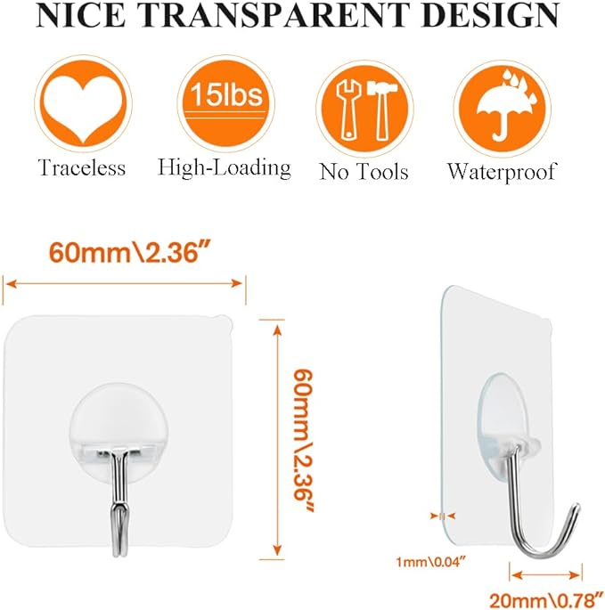 FOTYRIG Adhesive Hooks Heavy Duty Wall Sticky Hooks for Hanging Wall Hangers Without Nails 15lb(Max) 180 Degree Rotating Seamless Stick on Bathroom Kitchen Office Outdoors-10 Packs