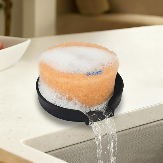 Holder for Scrub Daddy, Thinnest Build to Last Sponges Holders, Durable Smiley Face Sponge Rack, Large Soap Dish & Sink Caddy Organizer, Dishwasher Safe (Black, 1)
