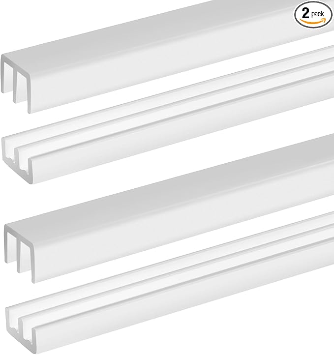 Landical 2 Sets Plastic Sliding Door Track Set for Cabinet Double Rails Panel Kit, 1/4" Thick Panels Glass Door Hardware System Window Track Quick Installation(4ft,White)