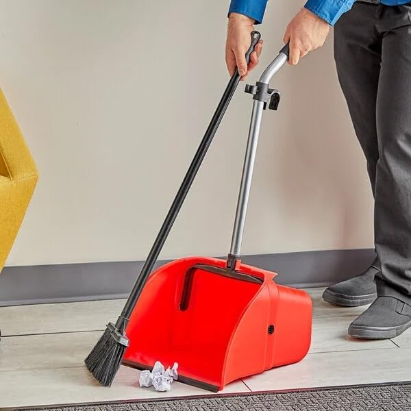 Large Debris Dustpan, 16W x 14D inches, 24-inch Steel Handle, Red