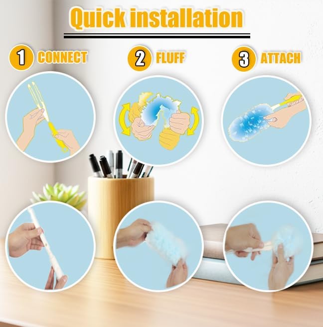 50 Count Duster Refills 360° Heavy Duty Duster Refills Compatible with Swiffer Duster, Multisurface Heavy Duty Duster Replacements with 1 Short Handle and 1 Extenda Handle
