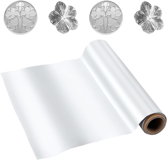 BEUNITONE Embossing Foil, 6 Meter Heavy Duty Silver Foil Roll 0.07 mm Thick Aluminium Wrap for Crafting DIY Projects Gift Wrapping Home Repair, Easy to Cut and Shape (11.8 inch X 19.7ft,Silver)