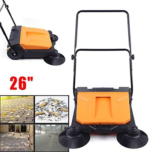 Hand Push Floor Sweeper, 26 Inch 15L Walk-Behind Outdoor and Indoor Push Carpet Sweeper Industrial Manual Push Sweeper Foldable Push Cleaner for Street Garden Warehouse Sweeping Cleaning